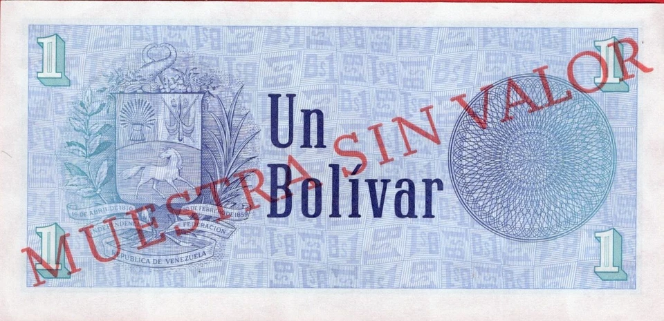 Venezuela 1 Bolivar 1989 Pick 68.s UNC Emergency Note Specimen *Tinoquito* NEW - Image 2 of 4