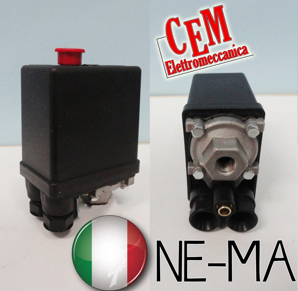 Pressostato per compressore 1 Via Monofase 220 V 12 Bar Ne-Ma (x Abac Fini Fiac)