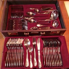 Besteck im Koffer, 70 Teile, 12 Personen, Edelstahl, Gabel, Löffel, Messer 
