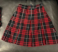 Lands' End Girls Plaid Box Pleat School Uniform Skirt Red Navy Size 8 Medium