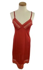 Vintage Vanity Fair Full Slip Red Lace Trim Women's 34 L Antron Nylon