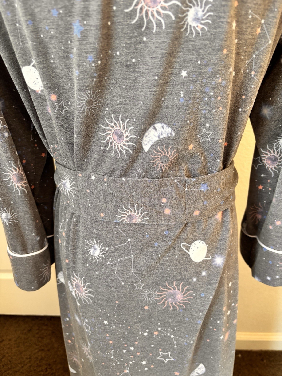 Ladies Long Robe Medium Celestial Pattern Gray - image 3