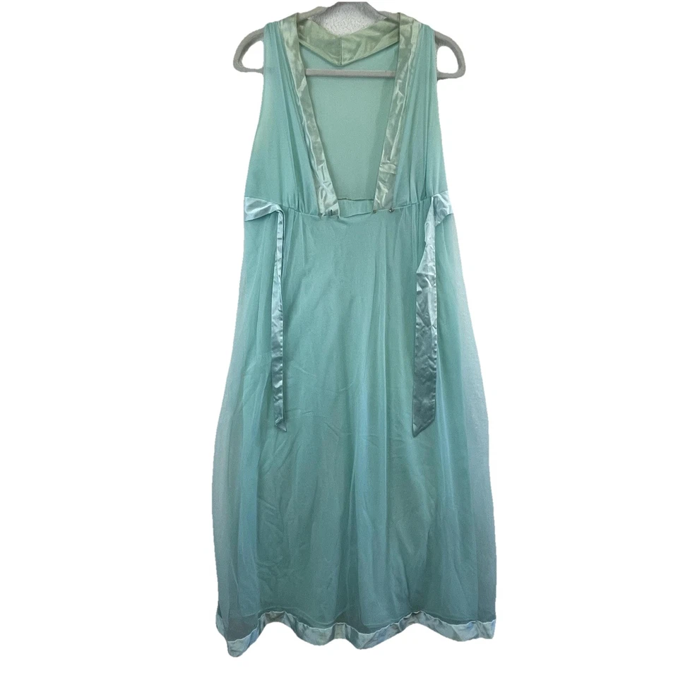 Vintage Gossard Artemis Nightgown Womens Small Aqua Satin Trim Maxi Made USA - Image 2 of 4