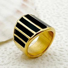 Elegant Black Stripe Jewelry Ring Stainless Steel Men Women Wedding RingSize 6-9