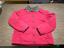 Vintage Woolrich Womans canvas barn coat, blanket lined, size large, color ruby