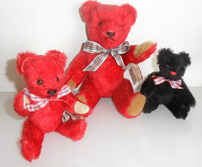 3 x Grisly Sammler Teddy Bär Mohair Collektion Teddy Bear **Rot und Schwarz**