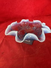 Fostoria heirloom ruffled glass candy bowl clear blue and aqua 9” w 3 3/4” tall
