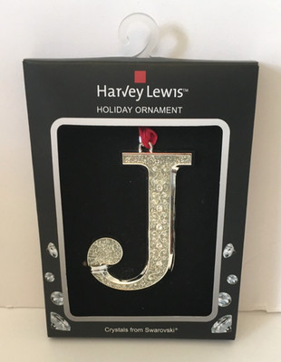 Harvey Lewis Letter J Swarovski Crystals Holiday Ornament Silver Tone 3''
