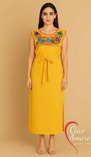 NEW Handmade Mexican Artisan Maxi Dress M  Hand Embroidered Hand-Painted Cotton