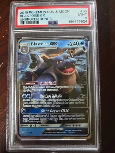 PSA 9 MINT Blastoise GX 35/214 Unbroken Bonds Sun & Moon Holo Rare Pokemon TCG