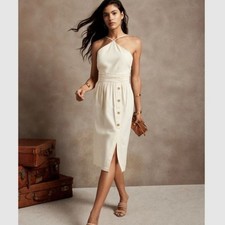 Banana Republic Ivory Bib Halter Neck Midi Dress Womens 4 Luxury Resort Brunch
