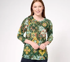 LOGO by Lori Goldstein Women's Top Sz L Crew Neck Mesh Multi-colored A614084