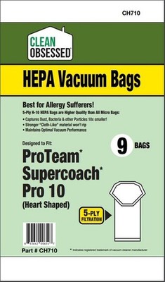 PROTEAM SUPERCOACH 10 qt PRO 10 HEPA BAGS, 9/PK HEART SHAPED Triangle top
