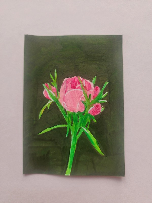 ACEO Original Abstract Acrylic Painting of a Pink Rose Flower by Kiva