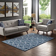 Frame Transitional Moroccan Trellis 5X8 Area Rug in Morcoccan Blue and Ivory