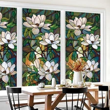 Stained Glass Window Film Privacy Decorative – Colorful Leaf Frosted Static C...