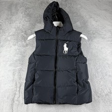 Polo Ralph Lauren Vest Boys Medium 10-12 Black Hooded Puffer Down Jacket Coat