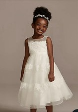 David s Bridal Ivory Flower Girl Dress Lace Tulle Communion Wedding With Veil