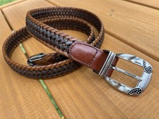 Women  s 2 Time Brown Belt Woven Adjustable Size Large Silver Buckle EUC 