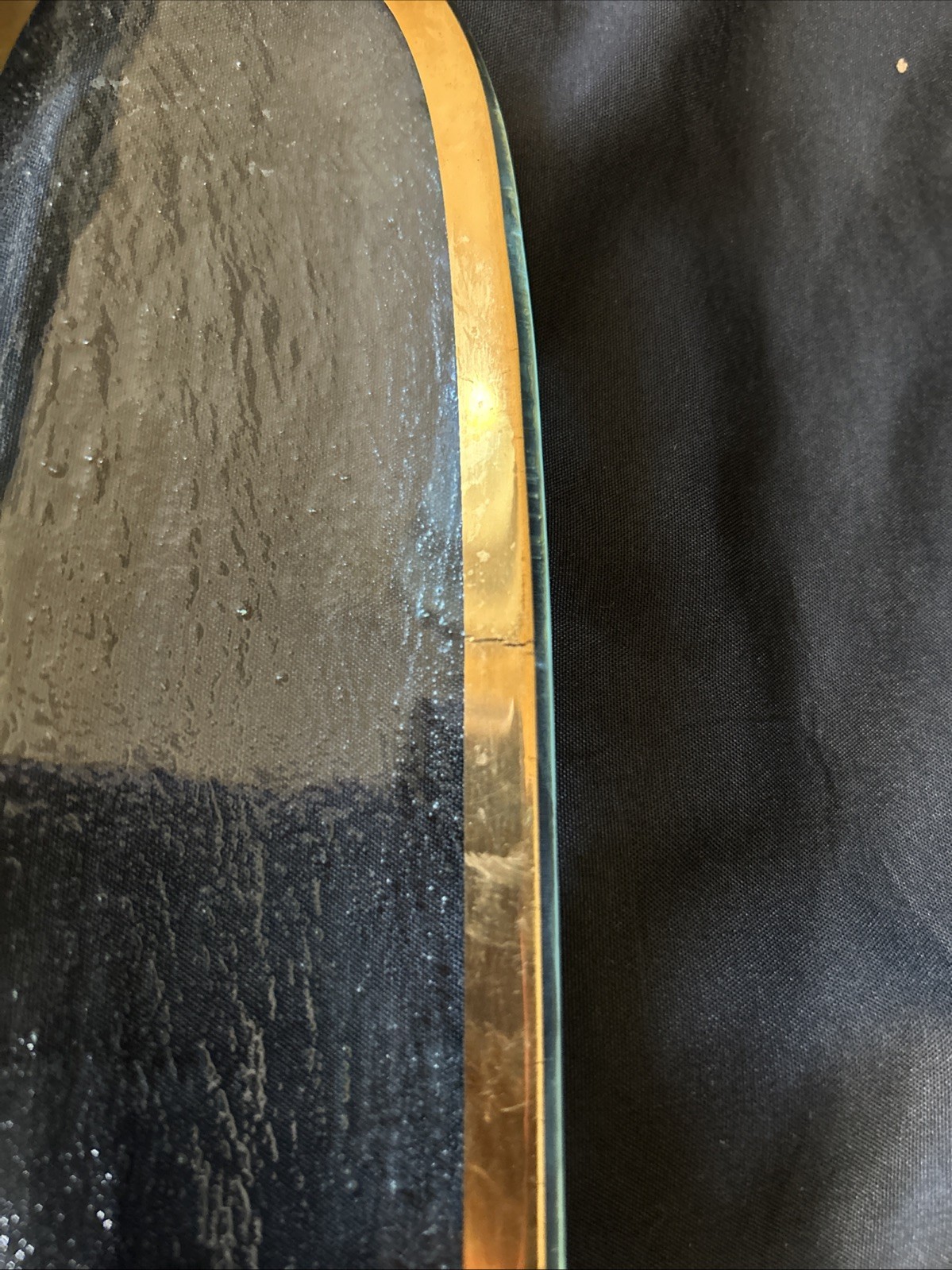 vintage SIGNED  ANNIE GLASS 16.5"x 3.5" ROMAN ANTIQUE GOLD RIM SERVING PLATTER