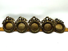 Vintage Brass Drop Ring Drawer Pulls Decorative Ribbon Backplate Ring Lot Of 6