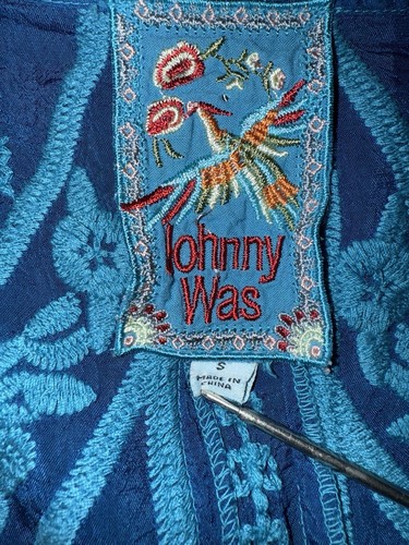 Johnny Was Blue Floral Embroidered Blouse Cupra Rayon Quiet Luxury Boho Small - Picture 3 of 7