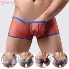 Mens Sheer See-through Boxer Briefs Mesh Underwear Shorts Lingerie Underpants