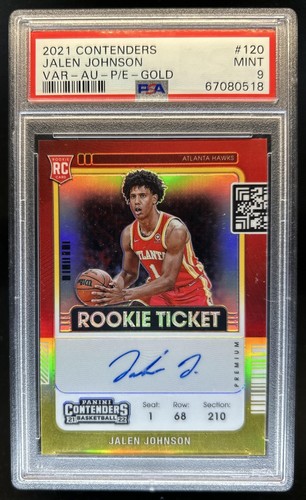 2021-22 Contenders Jalen Johnson Rookie RC Premium Gold Auto VAR #/10 PSA 9