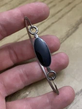 Vintage BOMA Sterling Silver Signed Black Onyx Hook-On Bangle Bracelet