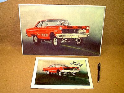 TWO VINTAGE ''DYNO'' DON NICHOLSON COMET CYCLONE PRINTS~SMALL PRINT AUTOGRAPHED