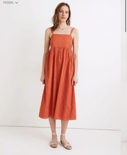 Madewell Orange Eyelet Summertime Cami Midi Dress Women’s S Coastal Boho Resort