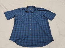 Orvis Shirt Men XL Short Sleeve Blue Plaid Button Up Outdoor Fishing Hiking (5a)
