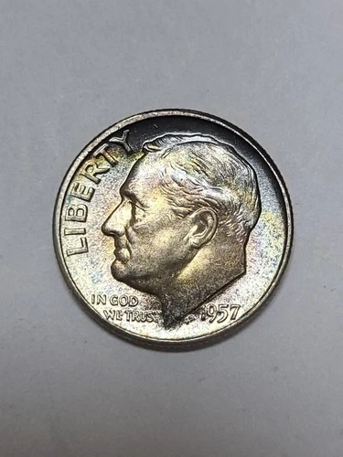 1957 Roosevelt Dime  UNCIRCULATED !  GORGIOUS TONING AND COLORS !!!