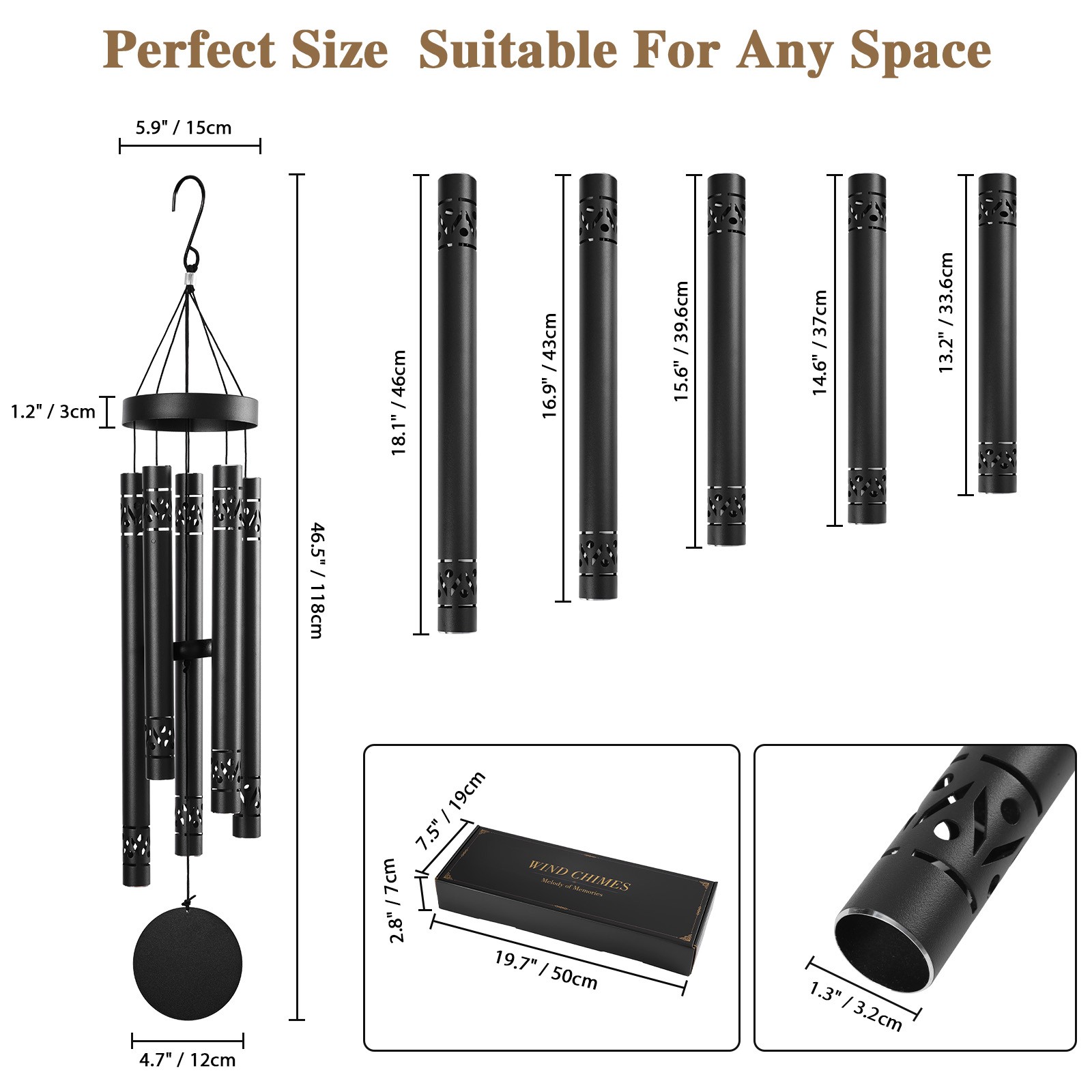 47" Large Metal Wind Chimes Deep Tone Wind Chimes for Garden Patio Balcony Decor