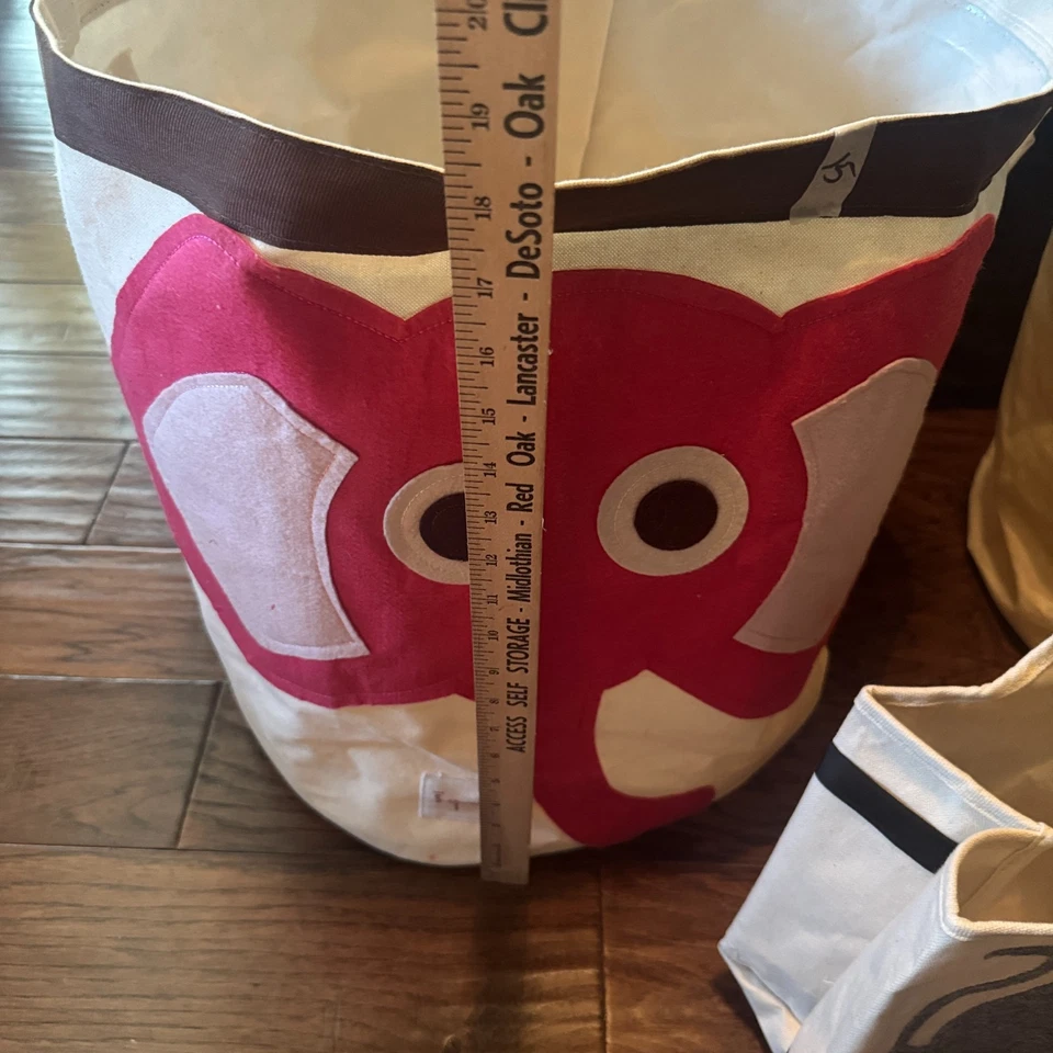 3 Sprouts Canvas Storage Bins Laundry Toy Basket Kids rooms monkey elephant owl - Image 2 of 4