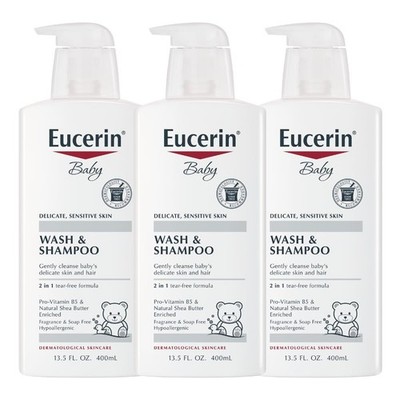 Eucerin Baby Unscented Shampoo 13.5 Fl Oz (Pack of 3), internal_US_high 