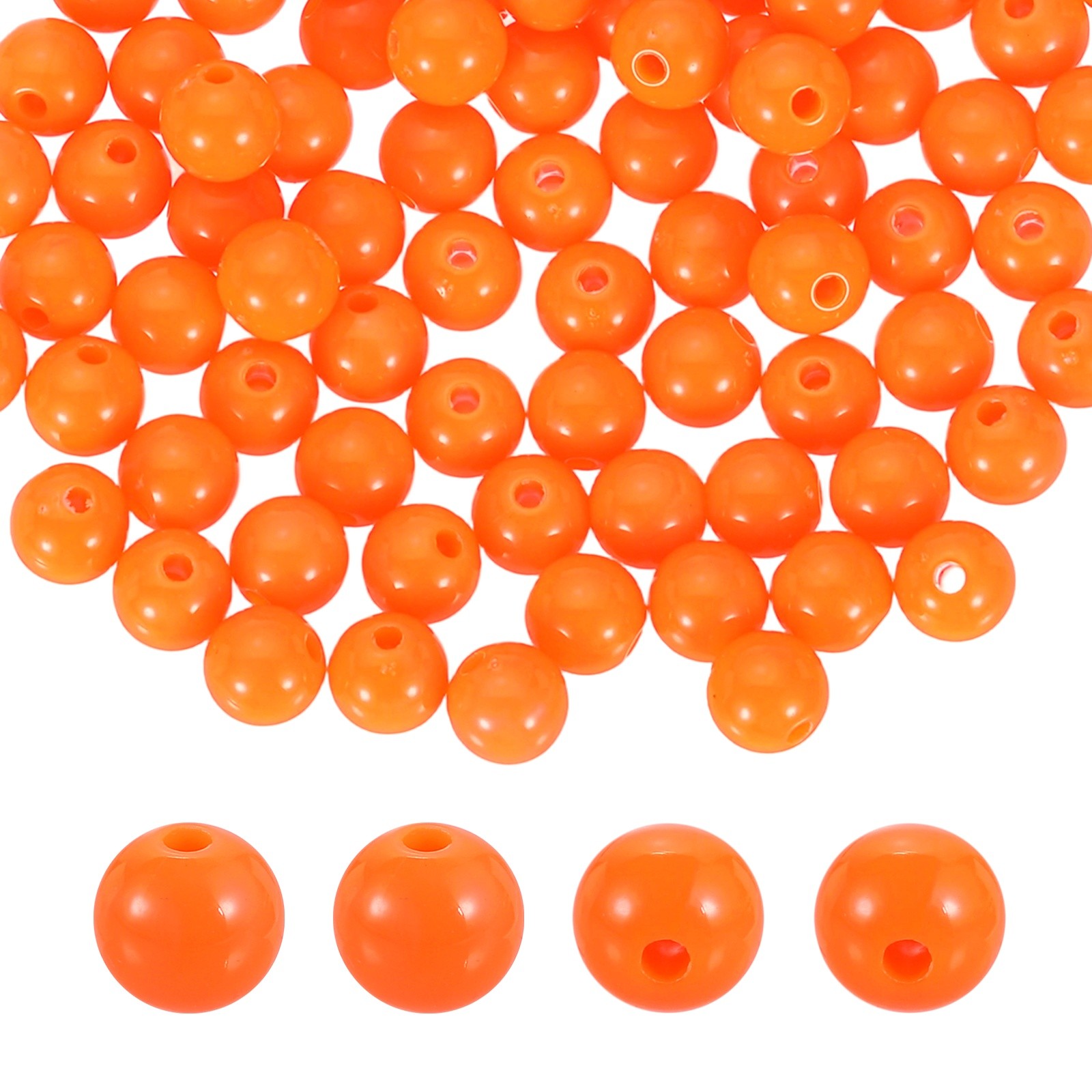 100pcs Orange Acrylic Round Beads 8mm Plastic Resin Loose Bead