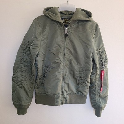 Alpha Industries Men s Full Zip MA-1 Natus Flight Hooded Jacket Green Size S