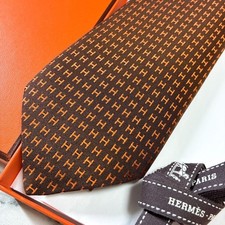 Extremely beautiful HERMES with Tag Fasonne H Pattern H Weave Orange Brown Tie