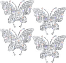 4 Pcs Bling Butterfly Crystal Car Decals Silver Sticker Accessories