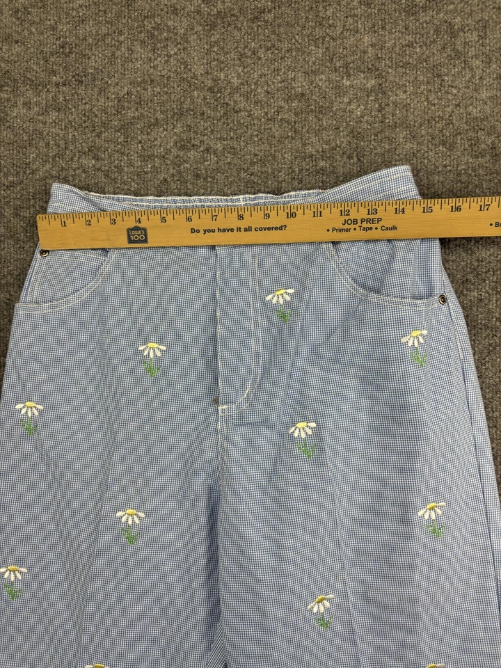 Quacker Factory Pants Womens Medium Blue Gingham Embroidered Daisy Cropped Ankle - Image 4 of 4