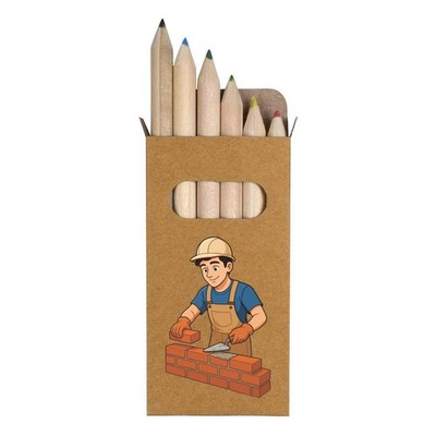 6 x 'Bricklayer Working' Short 85mm Pencils / Coloured Pencil Set (PE00084652)