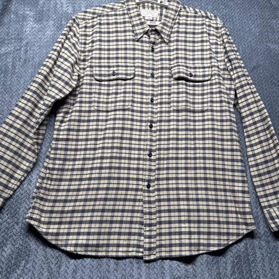 Camisa masculina de flanela Filson 3XL vintage peso médio xadrez bege preta 10689 vestuário de trabalho - Imagem 2 de 4