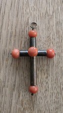 Altes Korallen - Kreuz Anhänger Brosche Historismus 19. Jh.