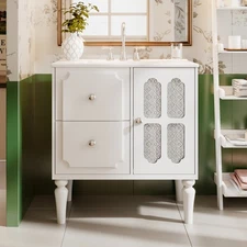 Retro Style 30'' Bathroom Vanity w Ceramic Sink Combo Freestanding Single Vanity