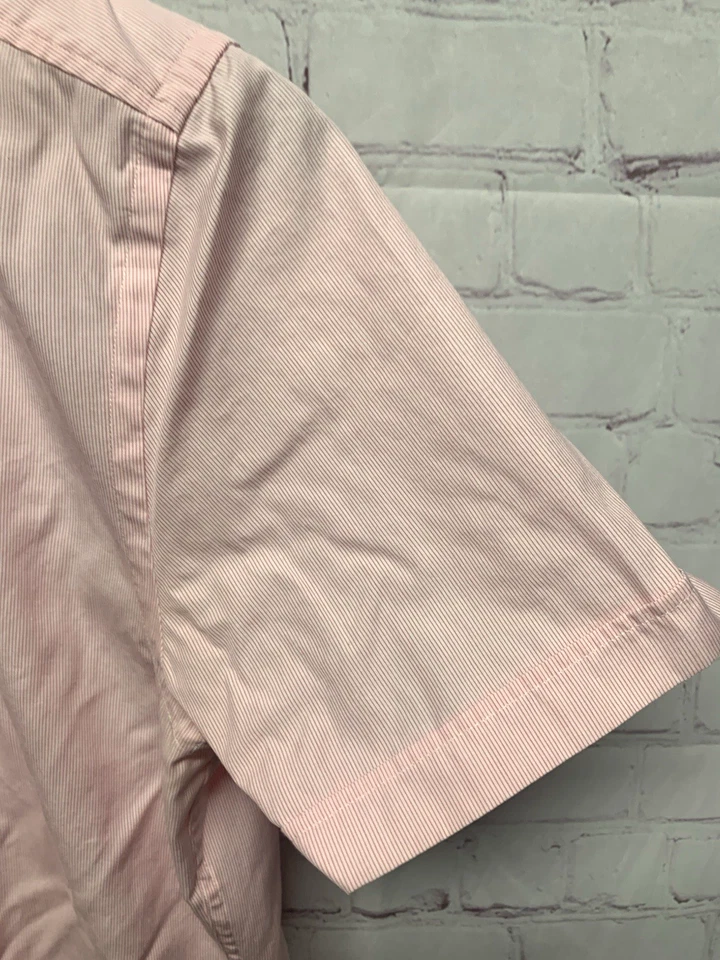 BOSS Hugo Boss 42-16.5 Men's Short Sleeve Shirt Button Front Pink Stripe - Image 4 of 4