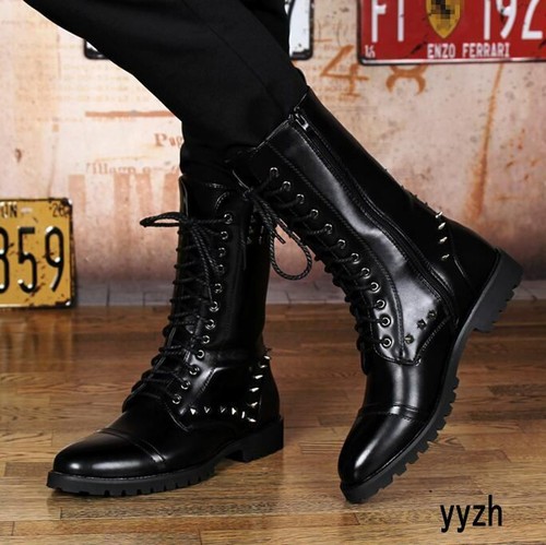 Military Mens Faux Leather Rivets Biker 