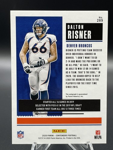 2020 Contenders Dalton Risner Rookie Ticket Auto RC #289 Vikings Broncos - Picture 2 of 2