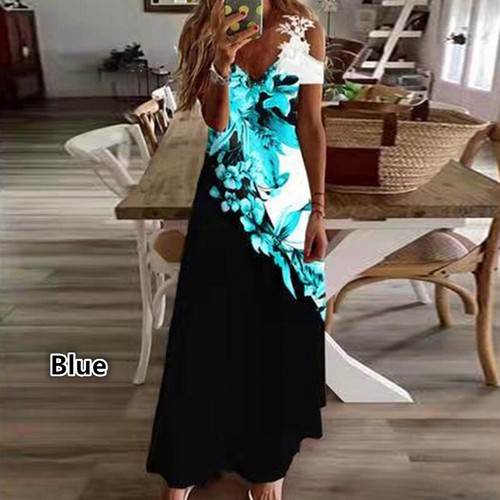 Vestido para mujer Verano Moda Nuevo Encaje Correa Cuello en V Moda Estampado Vestido Suelto - Imagen 15 de 18