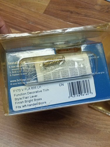 MANGO DE PALANCA Schlage en LATÓN BRILLANTE MANO IZQUIERDA F170V - Sin Girar (LOTE de 4) - Imagen 4 de 9